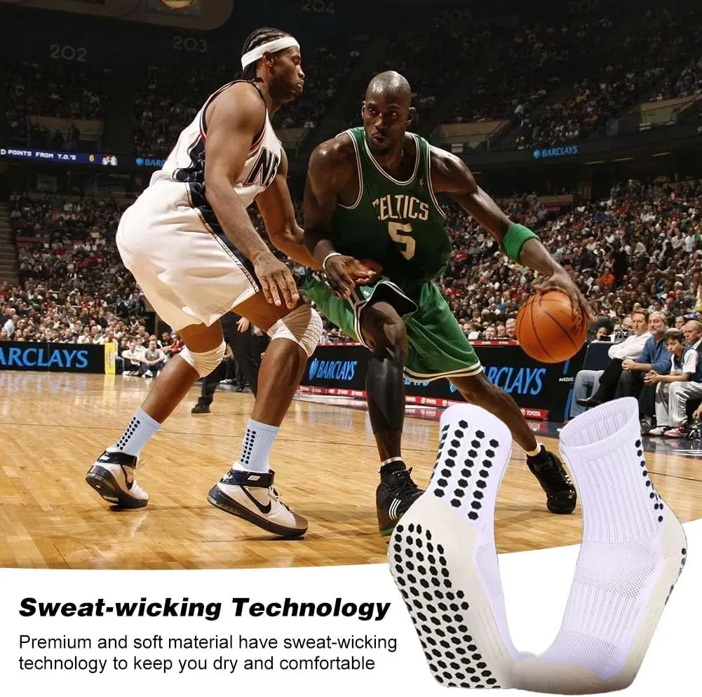 5 Pack Men's Soccer Socks Anti Slip Non-Slip Grip Pads for Football Basketball Sports Grip Soccer Socks