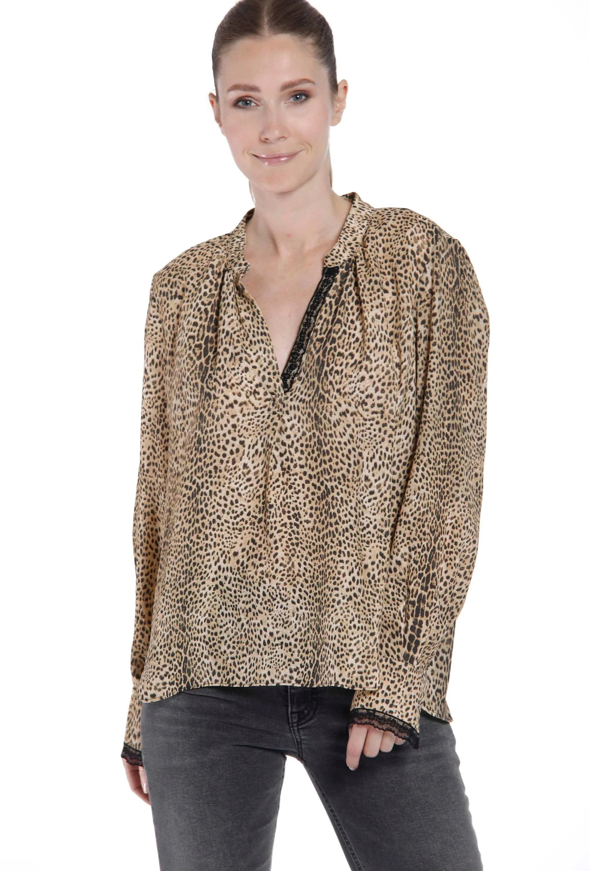 Adele camicia da donna a manica lunga in viscosa stampa animalier