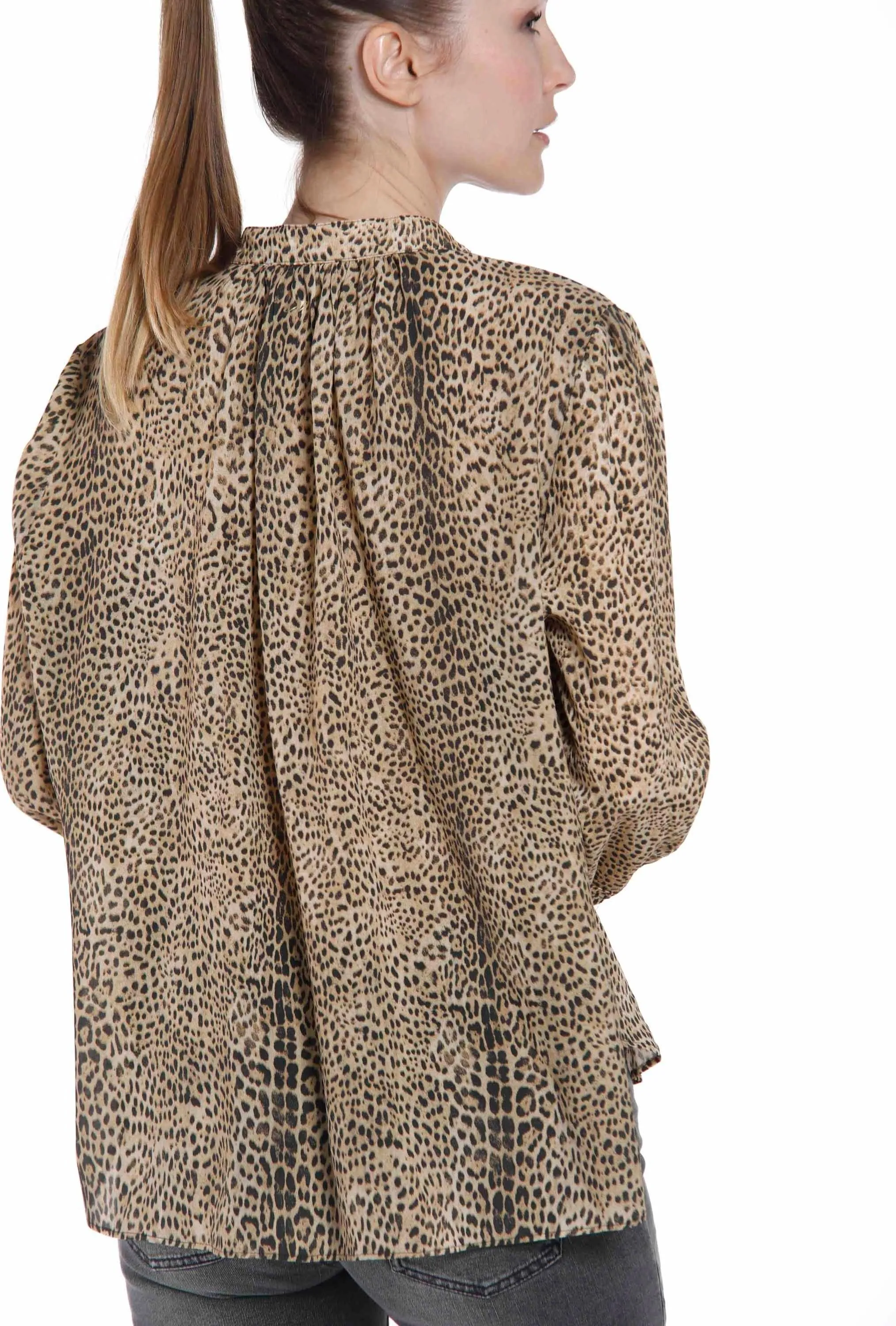 Adele camicia da donna a manica lunga in viscosa stampa animalier