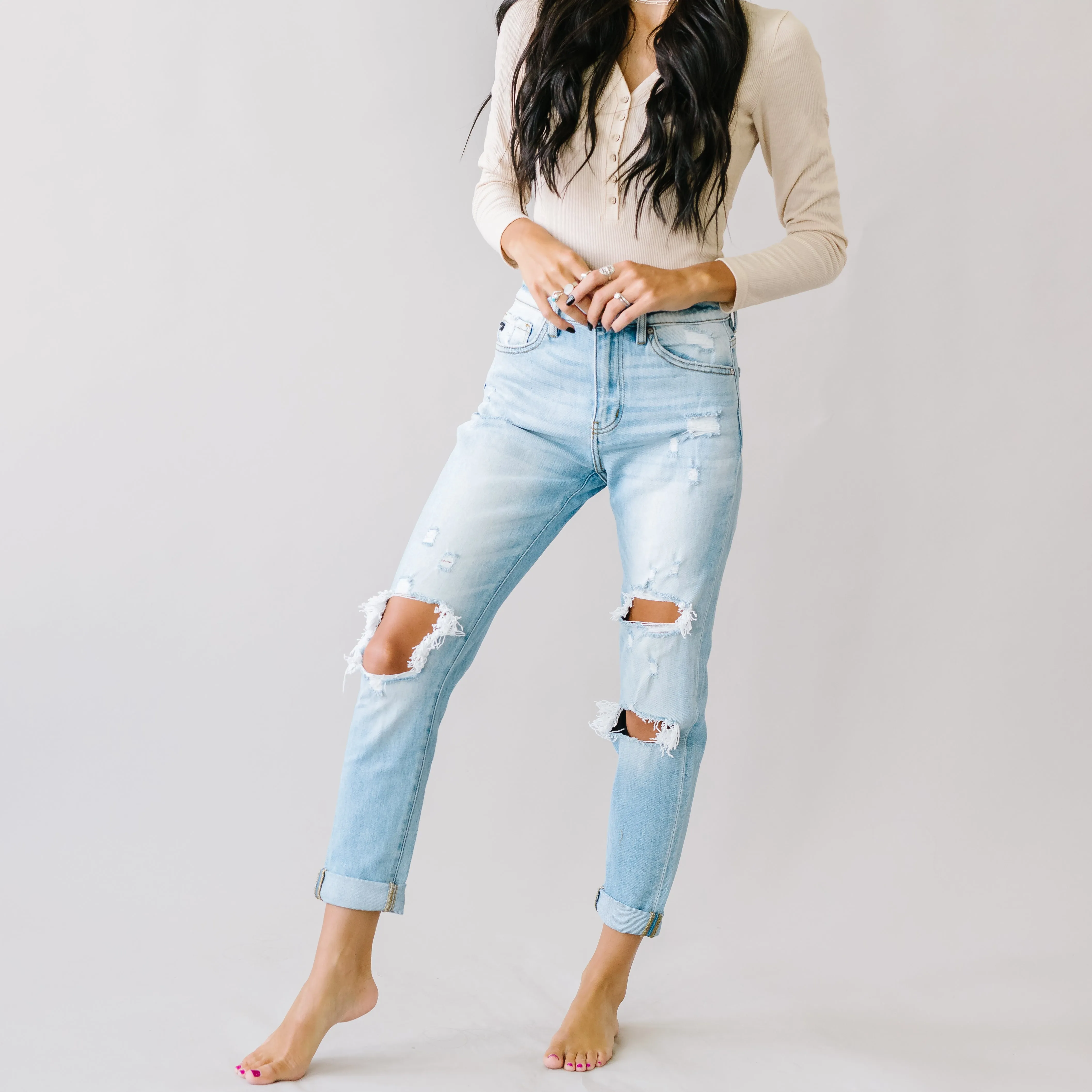Autumn Rose Ripped Mom Jeans