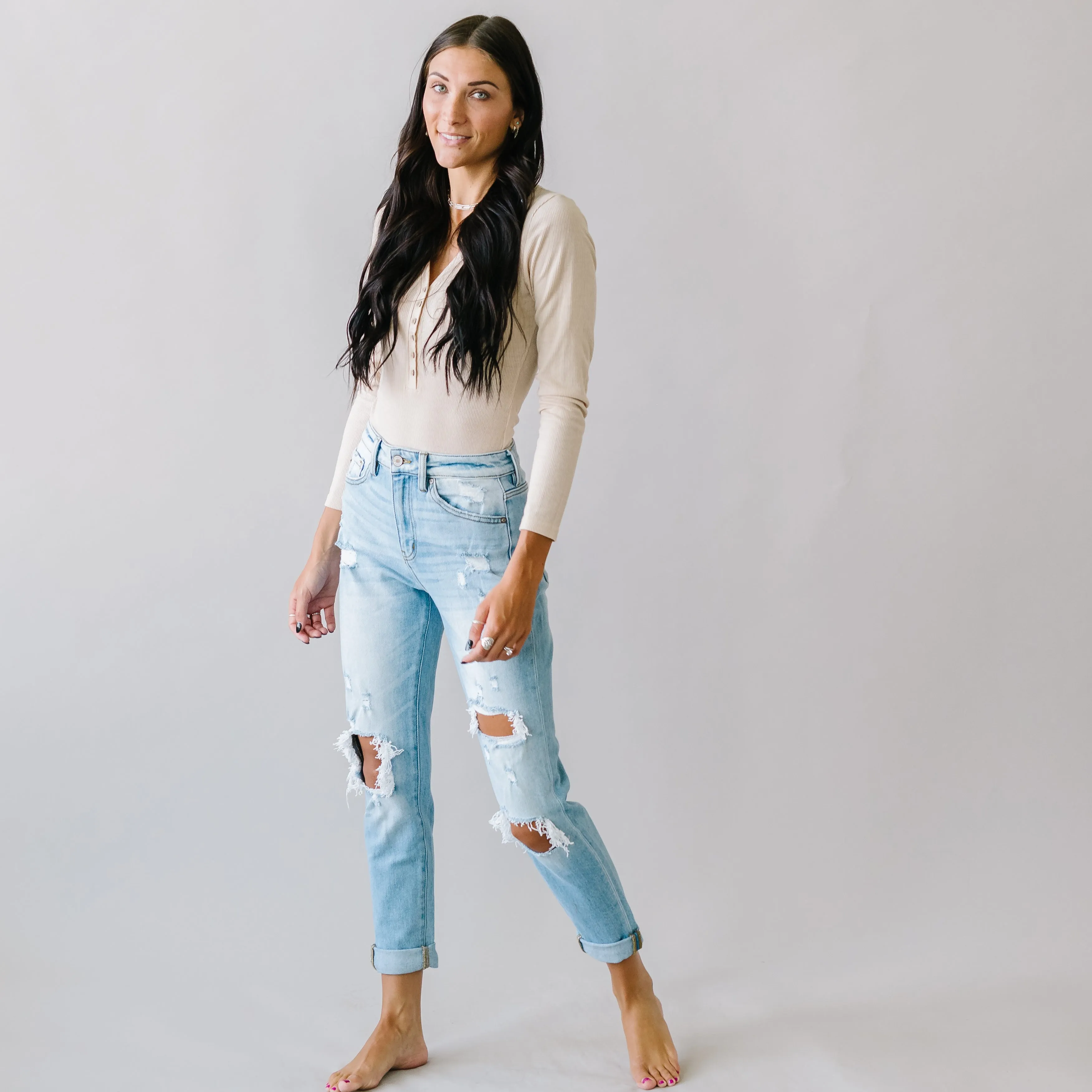 Autumn Rose Ripped Mom Jeans