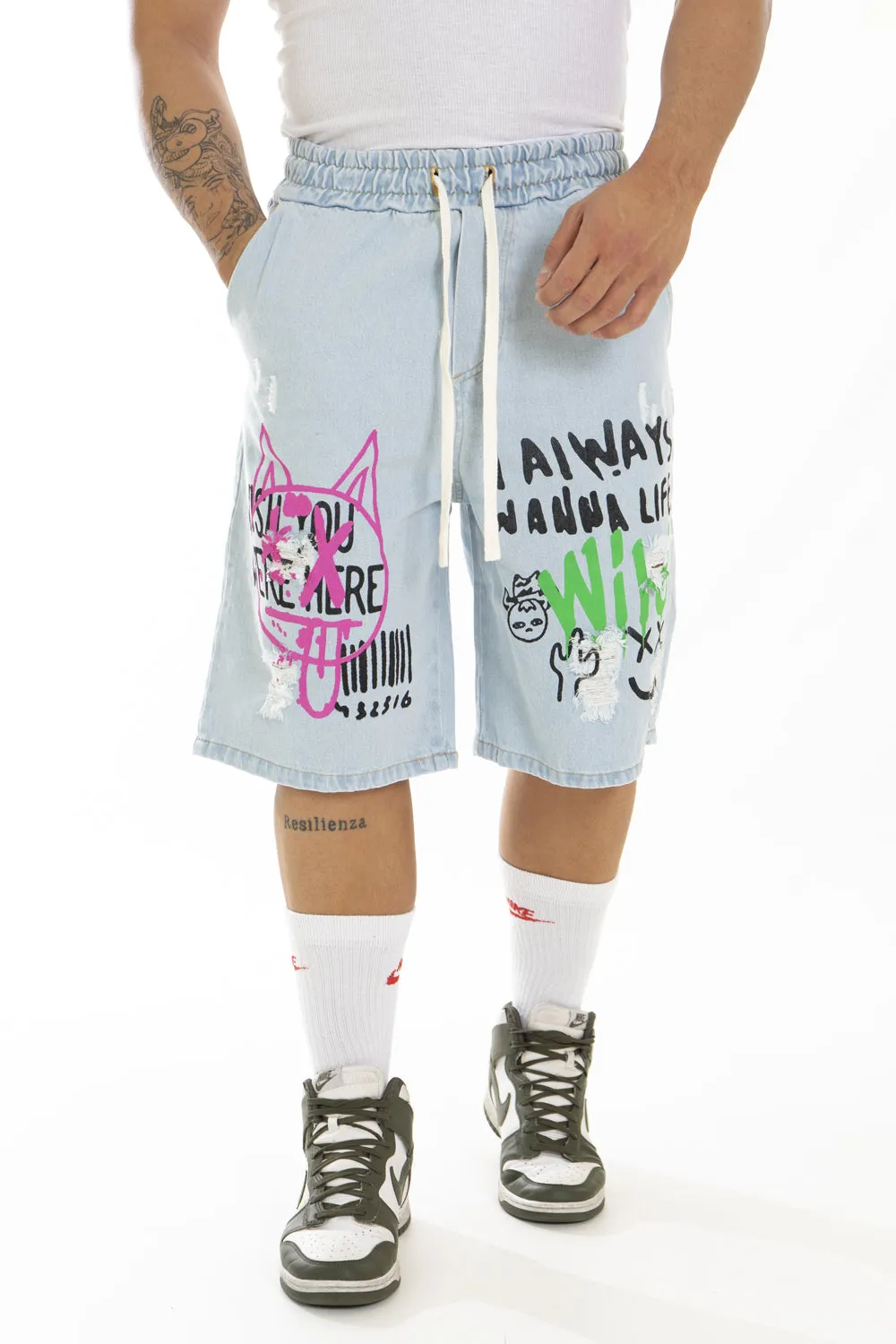 Bermuda Uomo Jeans Vita Jogger Con Stampe Art. Bm96