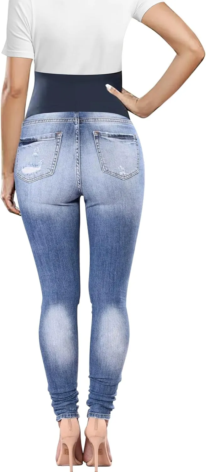 BISUAL Maternity Jeans Over The Belly Slim Stretch Maternity Pants Casual Maternity Work Pants