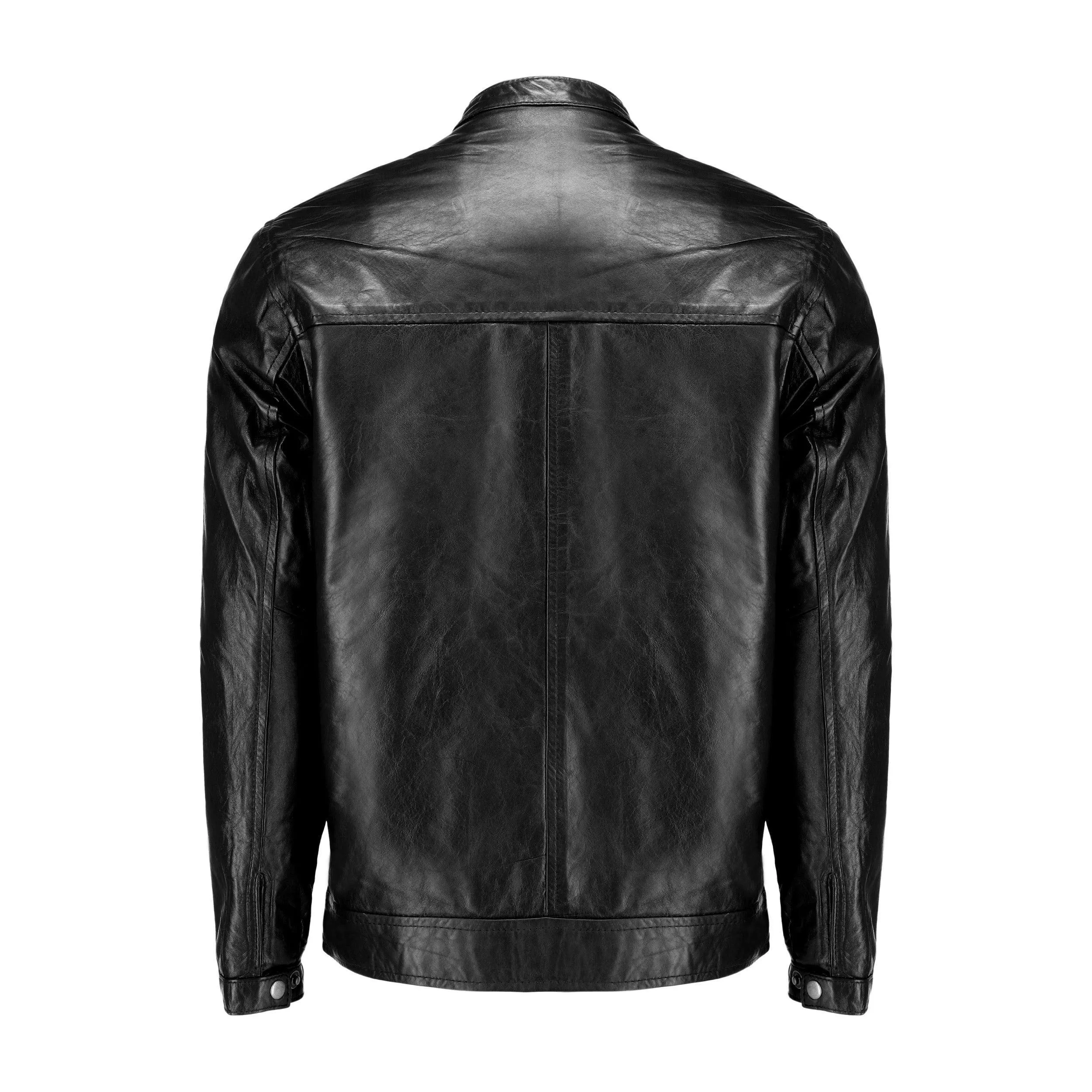 Black Mens Pure Sheep Leather Zipper Jacket