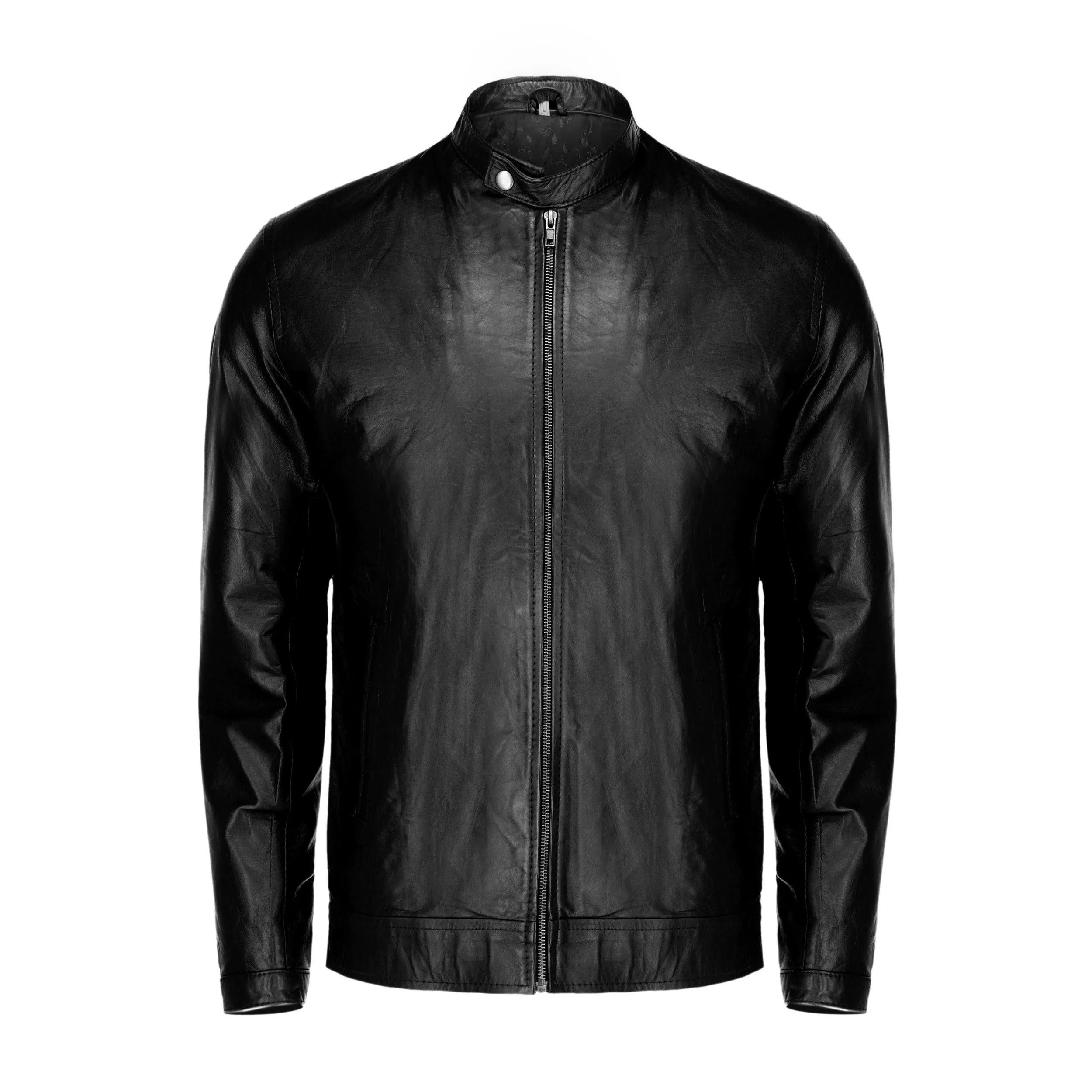 Black Mens Pure Sheep Leather Zipper Jacket