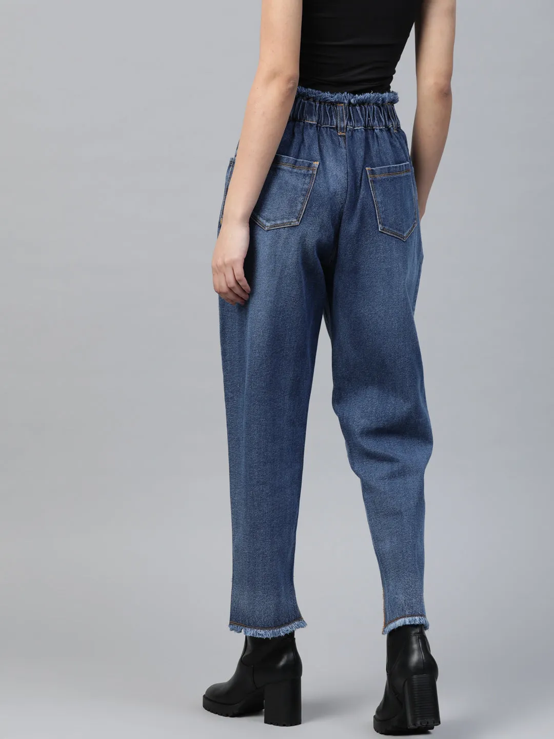 Blue High Low Hem Slouchy Jeans