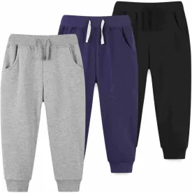 Boys Jogger Pull on Sweatpants Solid Elastic Waist Athletic Running Sport Long Pants Toddler Straight Casual Trousers