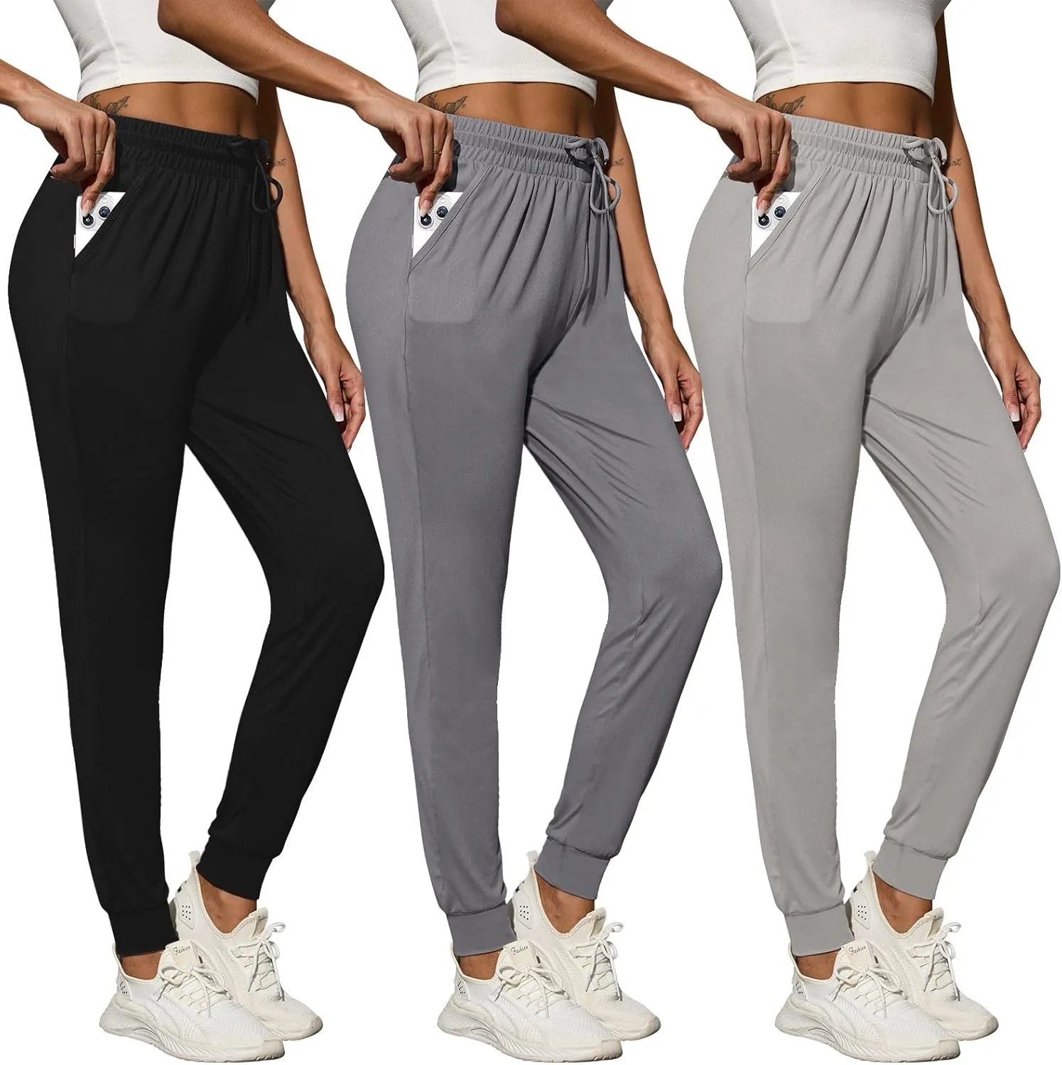 CE' CERDR 3/1 Pack Lightweight Joggers for Women with Pockets Drawstring Athletic Sweatpants for Workout Yoga Running