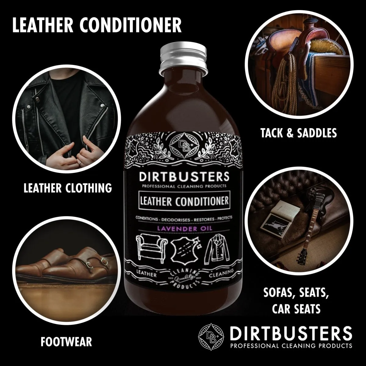 Dirtbusters Leather Conditioner & Protect, Lavender Oil (500ml)