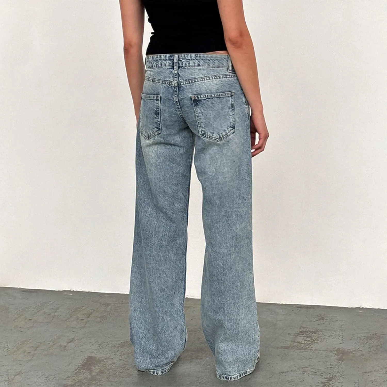 Giraropa Women Y2k Low Rise Jeans Vintage Baggy Straight Wide Leg Boyfriend Jeans Casual Loose Fit Long Denim Pants