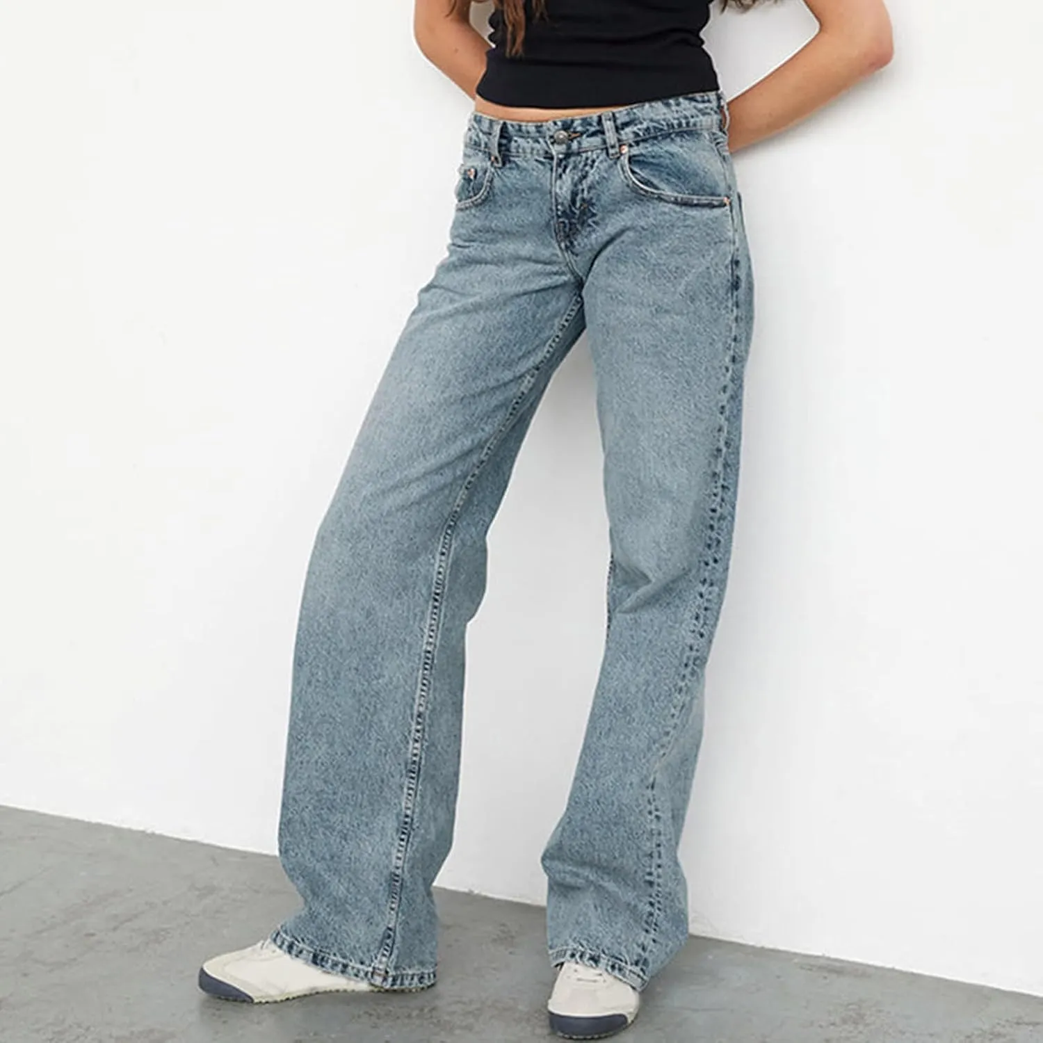 Giraropa Women Y2k Low Rise Jeans Vintage Baggy Straight Wide Leg Boyfriend Jeans Casual Loose Fit Long Denim Pants