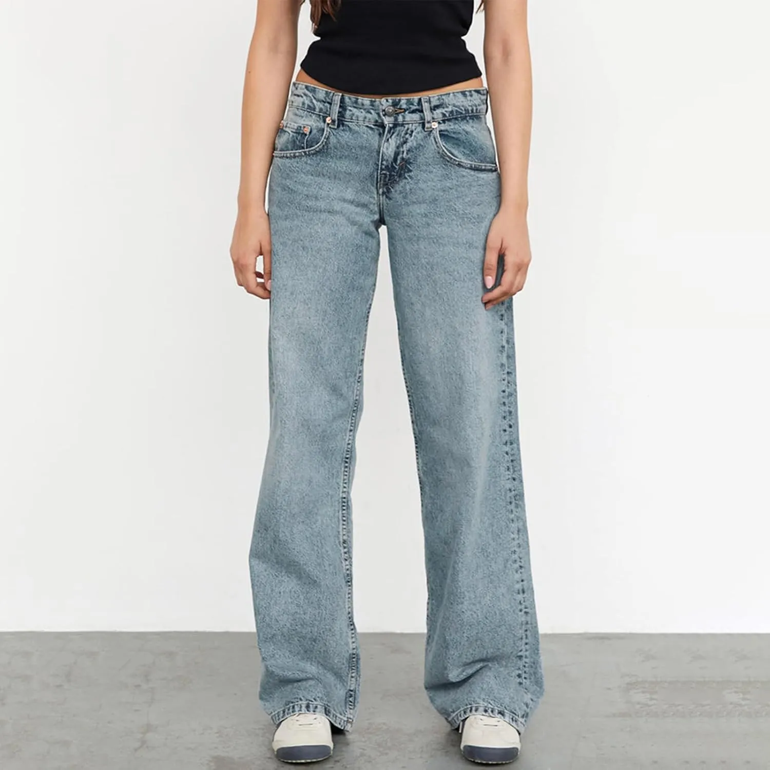 Giraropa Women Y2k Low Rise Jeans Vintage Baggy Straight Wide Leg Boyfriend Jeans Casual Loose Fit Long Denim Pants