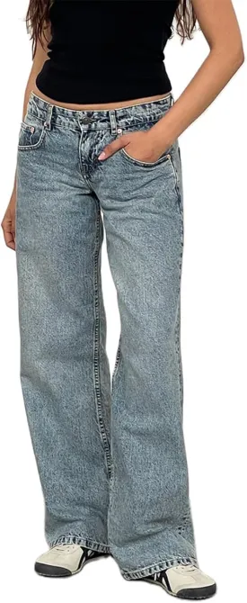 Giraropa Women Y2k Low Rise Jeans Vintage Baggy Straight Wide Leg Boyfriend Jeans Casual Loose Fit Long Denim Pants