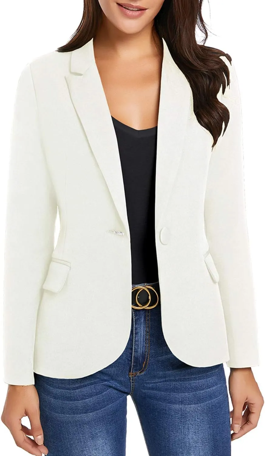 GRAPENT Women's Business Casual Pockets Work Office Blazer Back Slit Jacket Suit