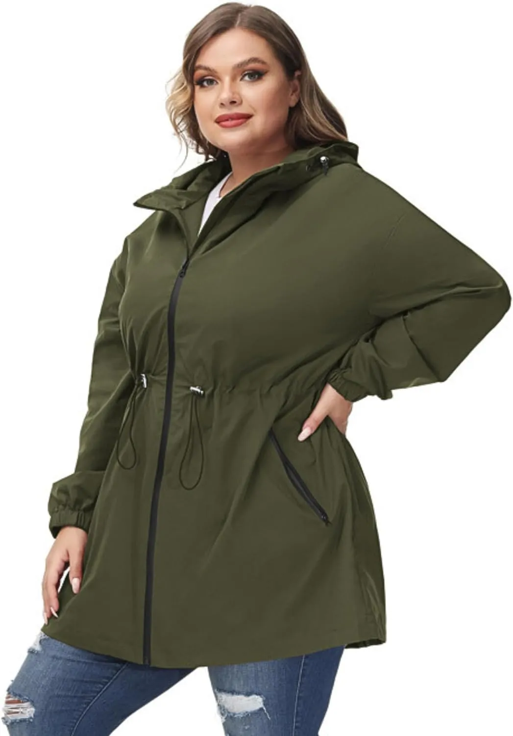 Hanna Nikole Women's Plus Size Long Hooded Raincoat Lightweight Waterproof Windbreaker Jacket