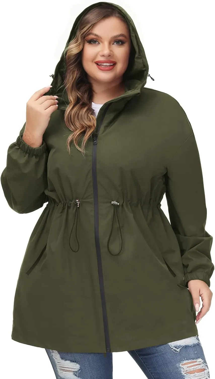 Hanna Nikole Women's Plus Size Long Hooded Raincoat Lightweight Waterproof Windbreaker Jacket