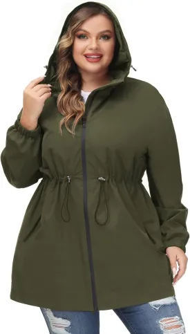Hanna Nikole Women's Plus Size Long Hooded Raincoat Lightweight Waterproof Windbreaker Jacket