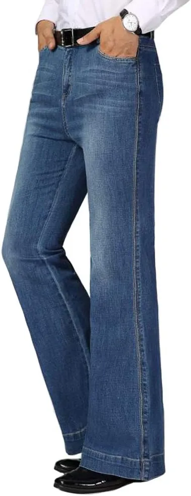 HAORUN Men Bell Bottom Jeans Slim Fit Flared Denim Pants 60s 70s Retro Trousers