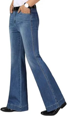 HAORUN Men Bell Bottom Jeans Slim Fit Flared Denim Pants 60s 70s Retro Trousers