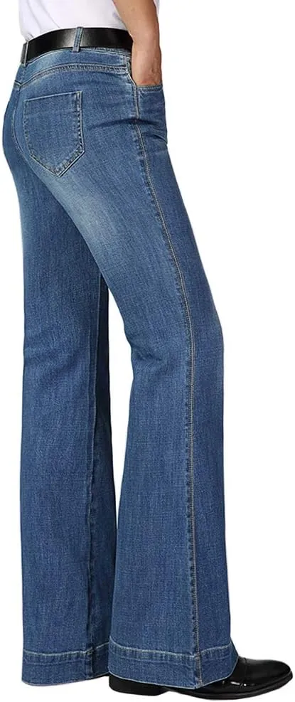 HAORUN Men Bell Bottom Jeans Slim Fit Flared Denim Pants 60s 70s Retro Trousers