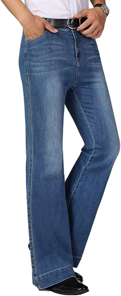 HAORUN Men Bell Bottom Jeans Slim Fit Flared Denim Pants 60s 70s Retro Trousers