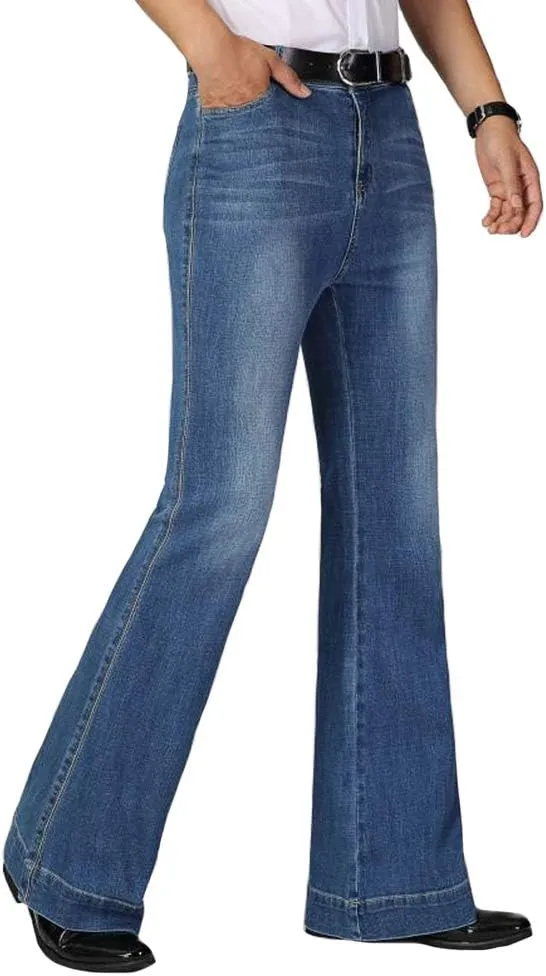 HAORUN Men Bell Bottom Jeans Slim Fit Flared Denim Pants 60s 70s Retro Trousers