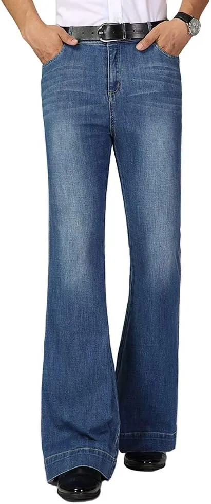 HAORUN Men Bell Bottom Jeans Slim Fit Flared Denim Pants 60s 70s Retro Trousers