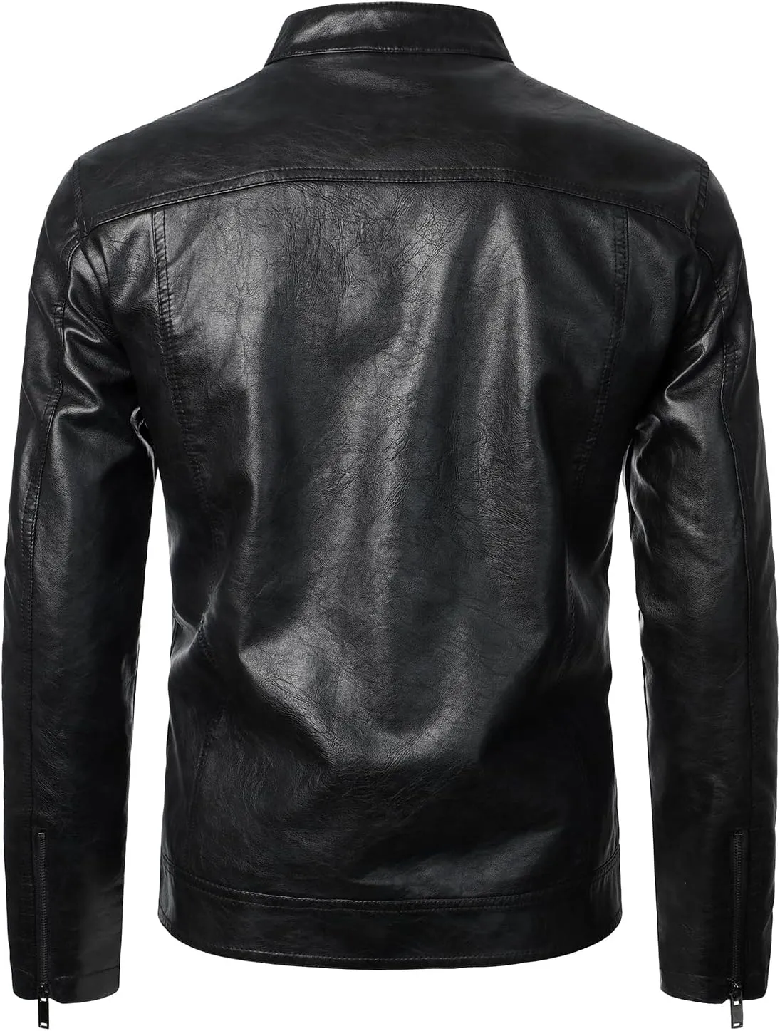 HOOD CREW Mens Faux Leather Jacket Cool Biker Jackets Vintage Stand Collar Lightweight Leather Outwear Coat
