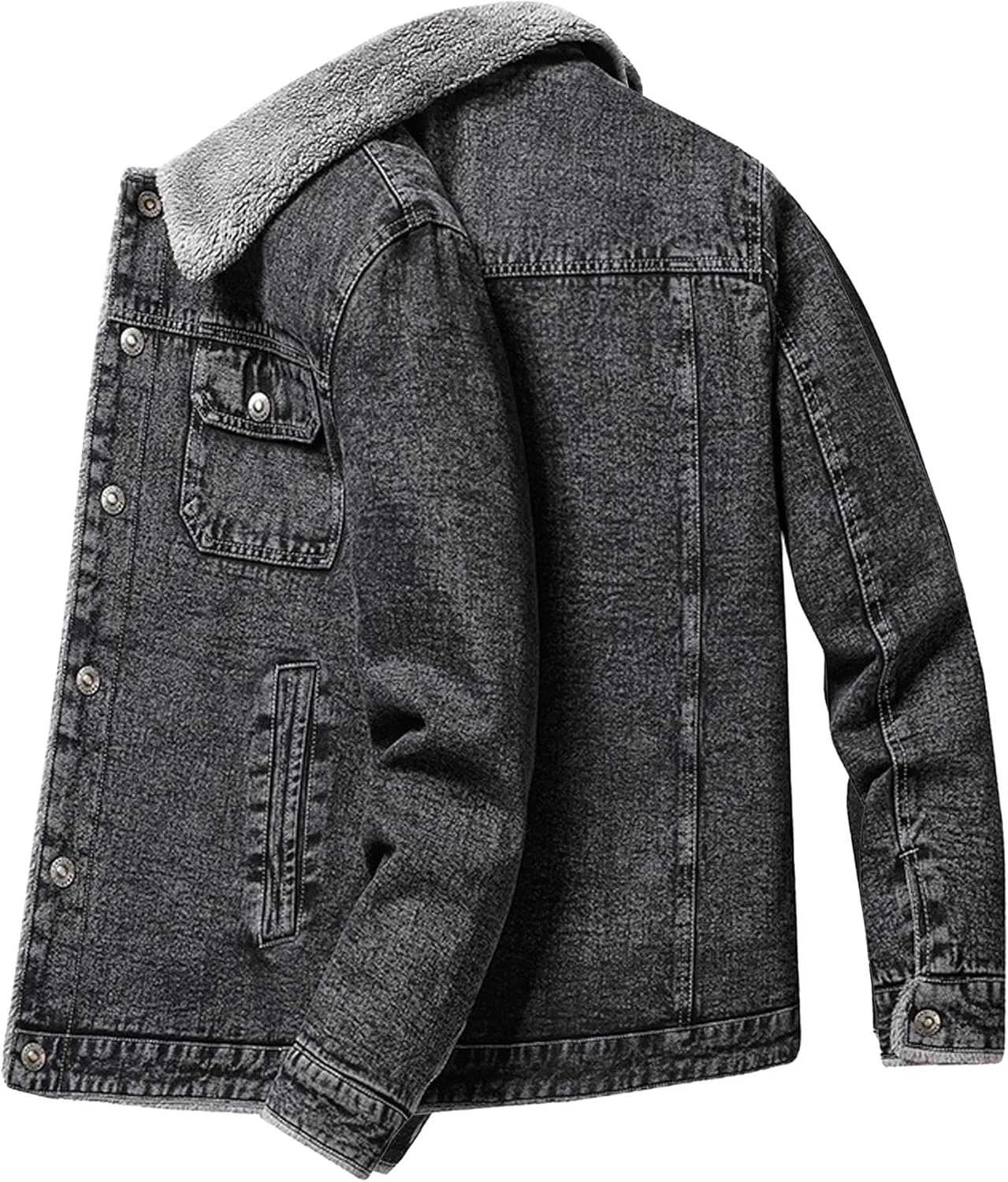 JEKE-DG Men's Warm Casual Thicken Denim Jacket Button Down Fleece Lined Jean Jacket Long Sleeve Vintage Winter Jean Coat
