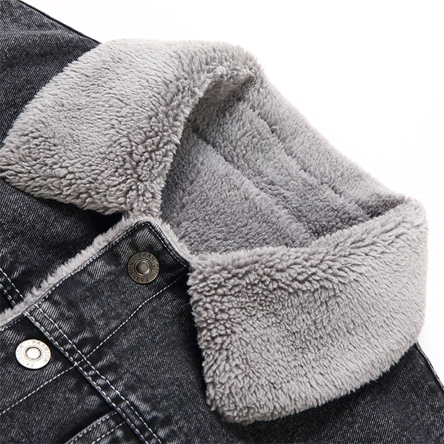 JEKE-DG Men's Warm Casual Thicken Denim Jacket Button Down Fleece Lined Jean Jacket Long Sleeve Vintage Winter Jean Coat