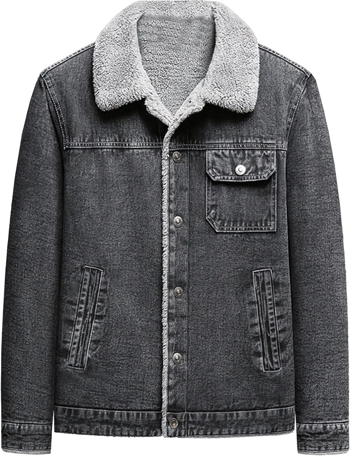 JEKE-DG Men's Warm Casual Thicken Denim Jacket Button Down Fleece Lined Jean Jacket Long Sleeve Vintage Winter Jean Coat
