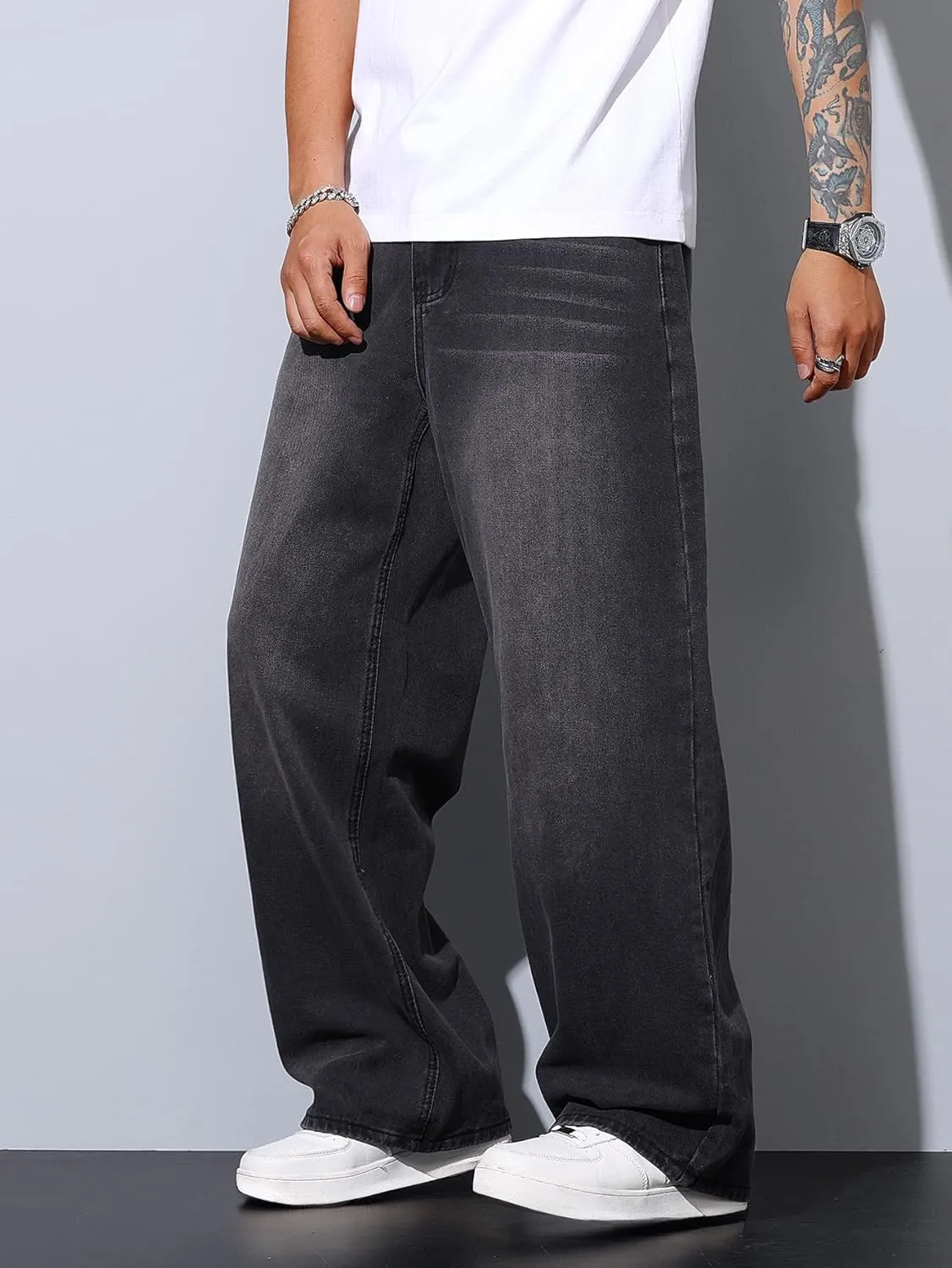 Men's Baggy Jeans Y2K Vintage Wide Leg Denim Pants Hip Hop Skater Jeans Loose Fit Trousers 2000s Streetwear