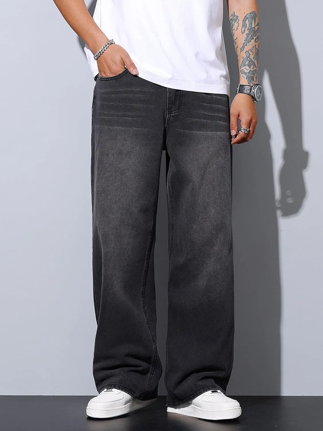 Men's Baggy Jeans Y2K Vintage Wide Leg Denim Pants Hip Hop Skater Jeans Loose Fit Trousers 2000s Streetwear