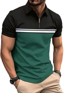 Mens Fashion Color Block Polo Shirts Casual Short Sleeve T Shirt Striped Moisture Wicking Golf Shirts Tops