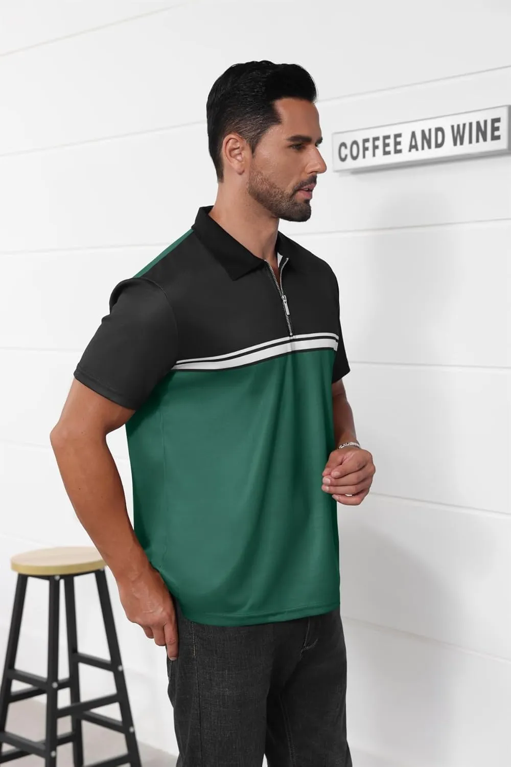 Mens Fashion Color Block Polo Shirts Casual Short Sleeve T Shirt Striped Moisture Wicking Golf Shirts Tops