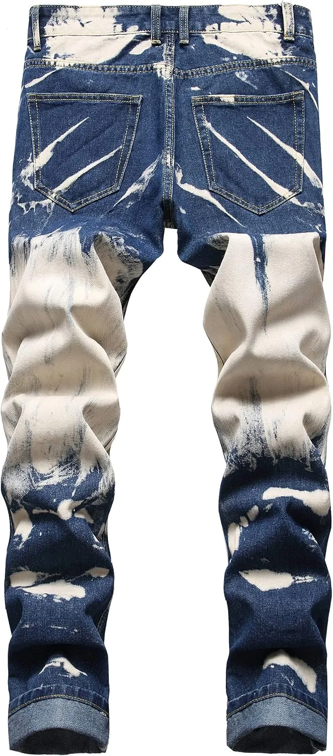 Men's Ripped Jeans,Slim Fit Distressed Straight Leg Fashion Denim Pants