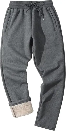 Men's Sherpa Lined Sweatpants Fleece Winter Warm Pants Active Gym Jogger Pants Track Joggers Pant with Zipper Pockets