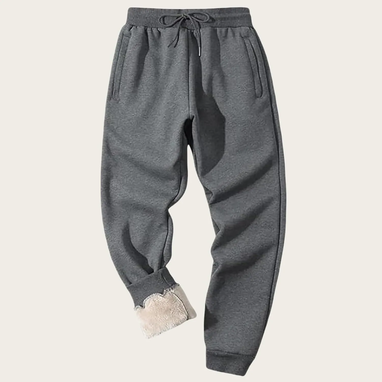 Men's Sherpa Lined Sweatpants Fleece Winter Warm Pants Active Gym Jogger Pants Track Joggers Pant with Zipper Pockets