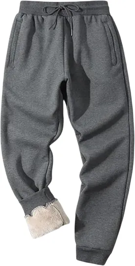Men's Sherpa Lined Sweatpants Fleece Winter Warm Pants Active Gym Jogger Pants Track Joggers Pant with Zipper Pockets