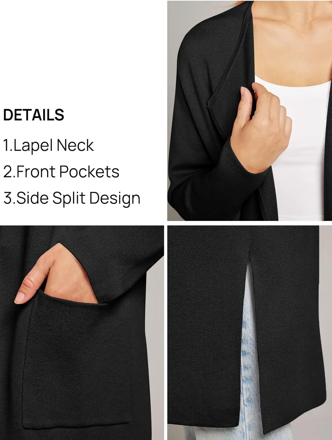 MEROKEETY Women's Open Front Coatigan Sweater Long Sleeve Casual Knit Lapel Cardigan Coat with Pockets