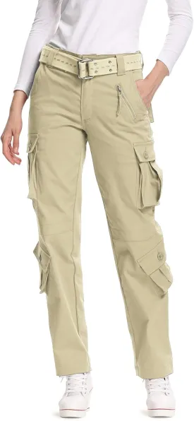 Mesinsefra Women's Cotton Casual Cargo Pants Military Army Tactical Combat Work Trousers with 8 Pockets