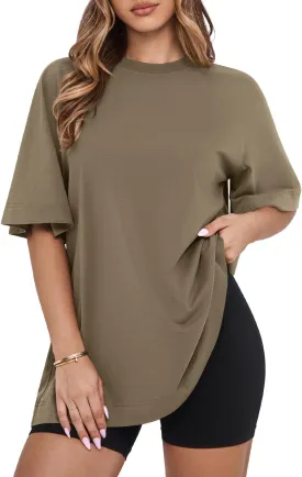 MIHOLL Womens Oversized T Shirts Short Sleeve Crewneck Summer Tops Casual Loose Basic Tees