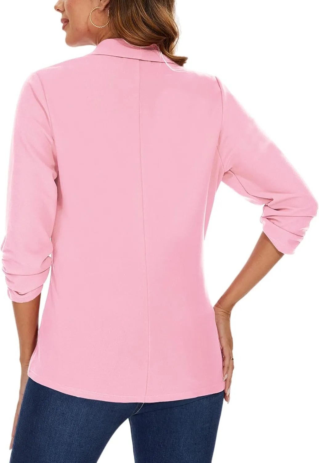 MINTLIMIT Womens Casual Blazer 3/4 Ruched Sleeve Open Front Cardigan Work Office Blazers Suit Jackets with Zipper Pockets