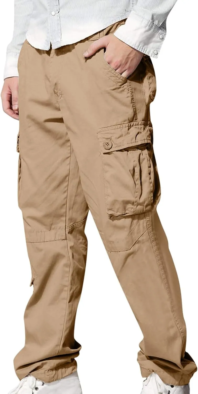 Muscularfit Cargo Pants for Men Outdoor Fashion Cotton Solid Tactical Trousers Multi Pockets Regular Fit Sport Sweatpants