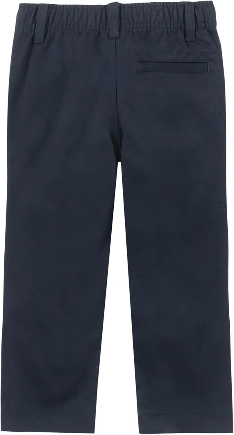Nautica Boys School Uniform Twill Khaki Pants, Flat Front & Elasticized Waistband, Zipper Closure With Faux Button
