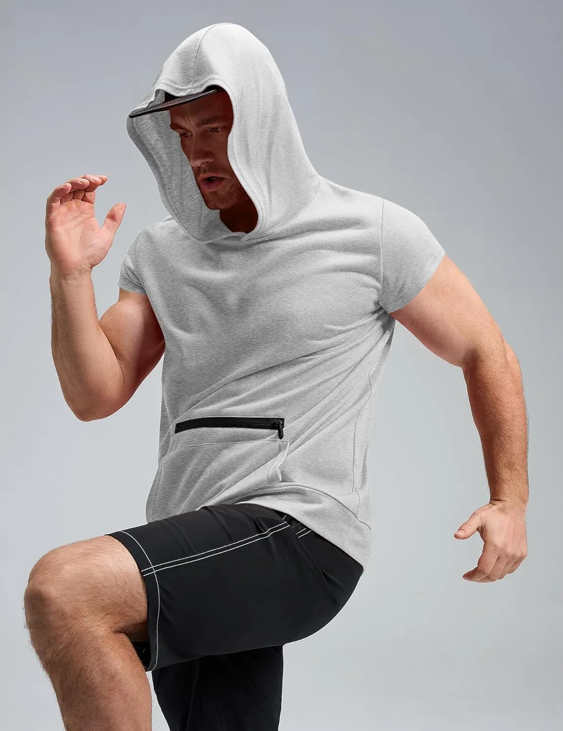 Poriff Mens Workout Tank Tops with Hood Sleeveless Gym t-Shirt Muscles Tees Athletic Pockets