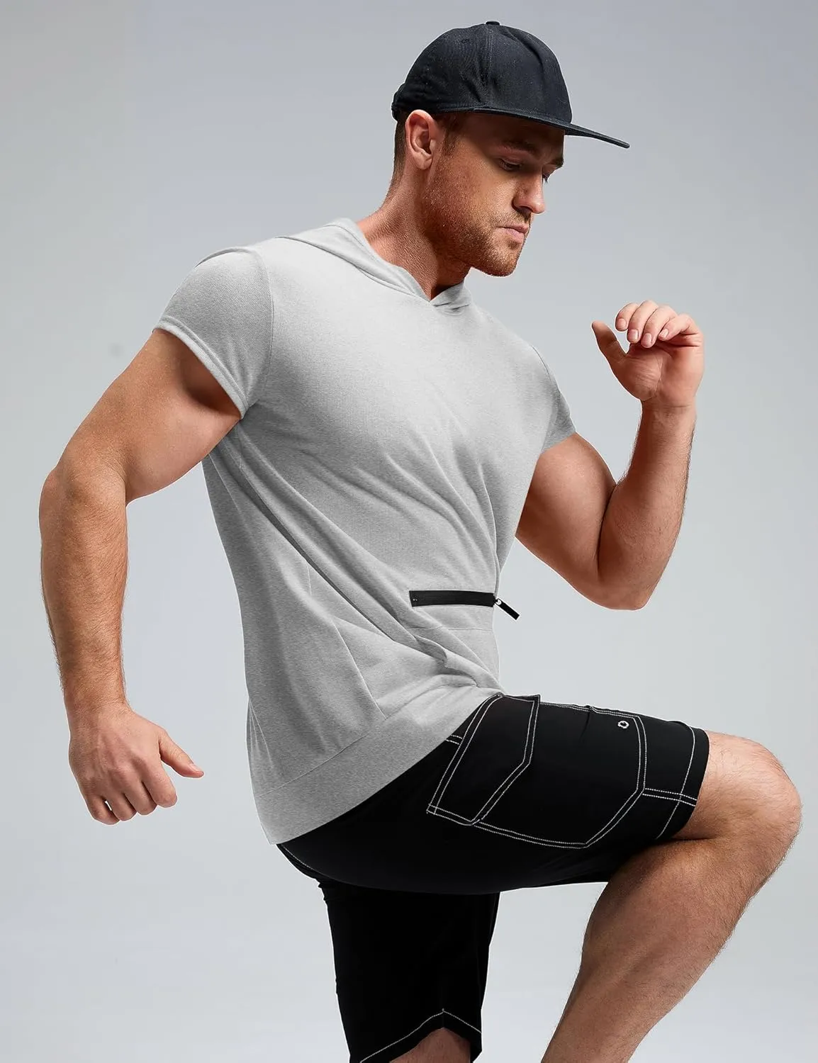 Poriff Mens Workout Tank Tops with Hood Sleeveless Gym t-Shirt Muscles Tees Athletic Pockets