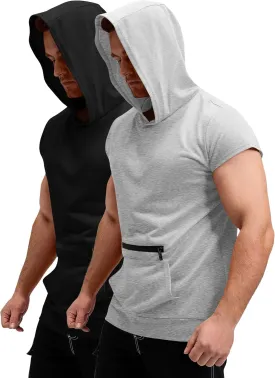 Poriff Mens Workout Tank Tops with Hood Sleeveless Gym t-Shirt Muscles Tees Athletic Pockets