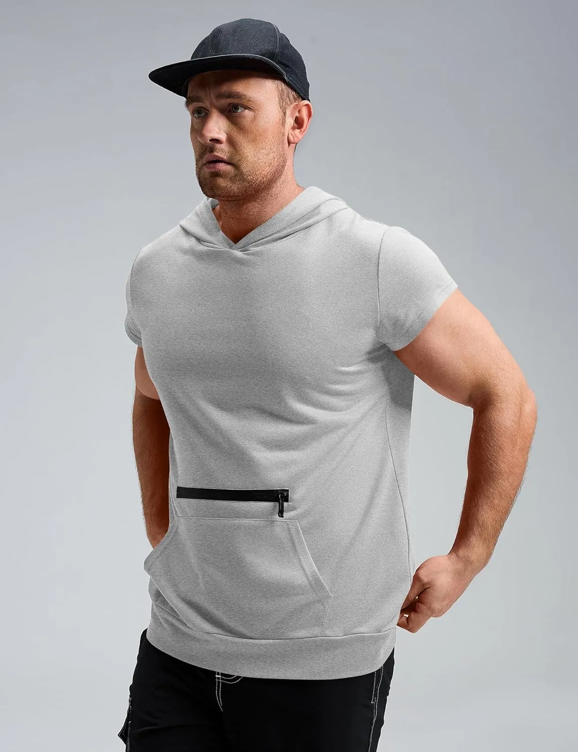 Poriff Mens Workout Tank Tops with Hood Sleeveless Gym t-Shirt Muscles Tees Athletic Pockets