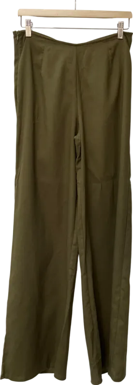 PrettyLittleThing Green Khaki Wide Leg Trousers With Ruched Bum UK 12